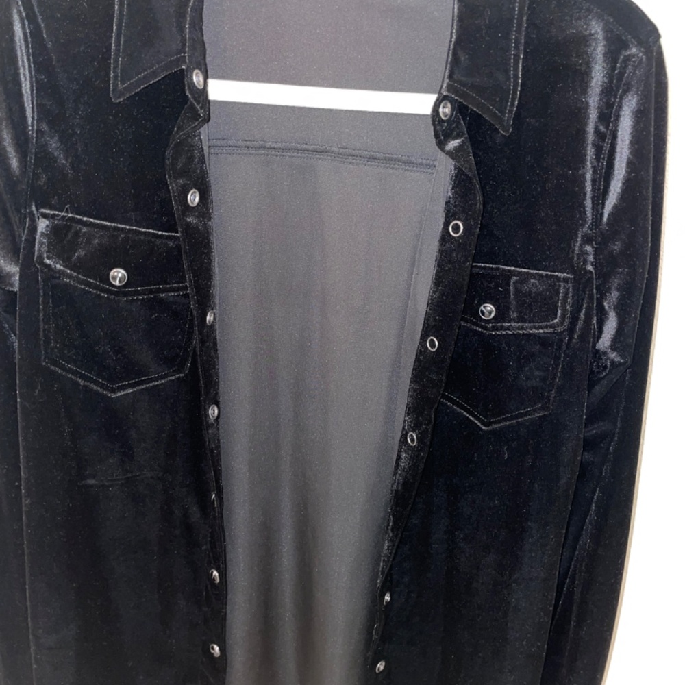 SANCTUARY Black Velvet Snap Button Long Sleeve Collar Top Size XS - Picture 4 of 8